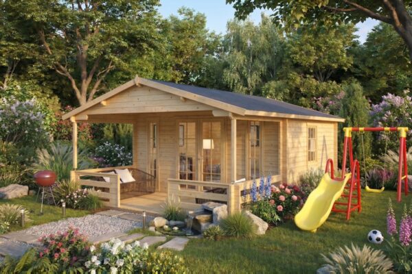 Stor Træhytte Med Veranda / 15 M2 / 44 MM / 6 X 4 M