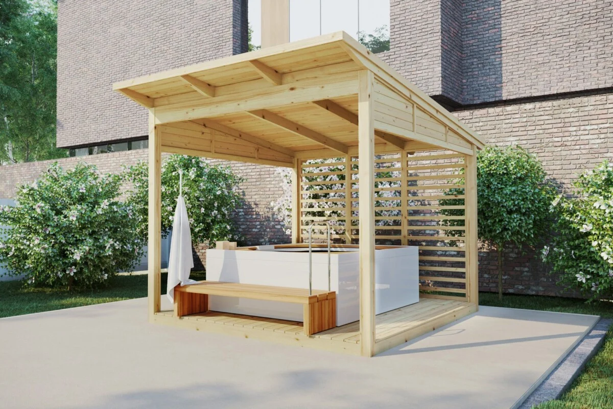 Træpergola på dansk terrasse