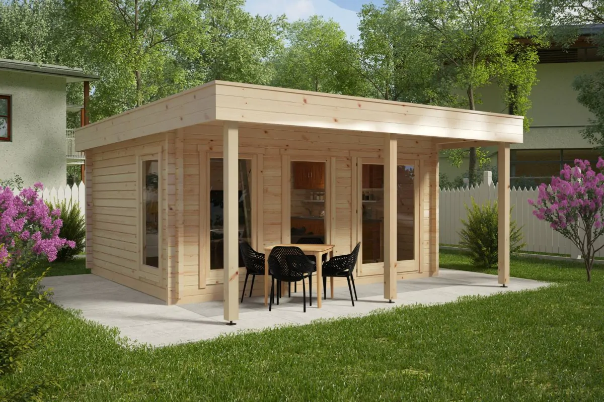 Moderne træhytte med terrasse