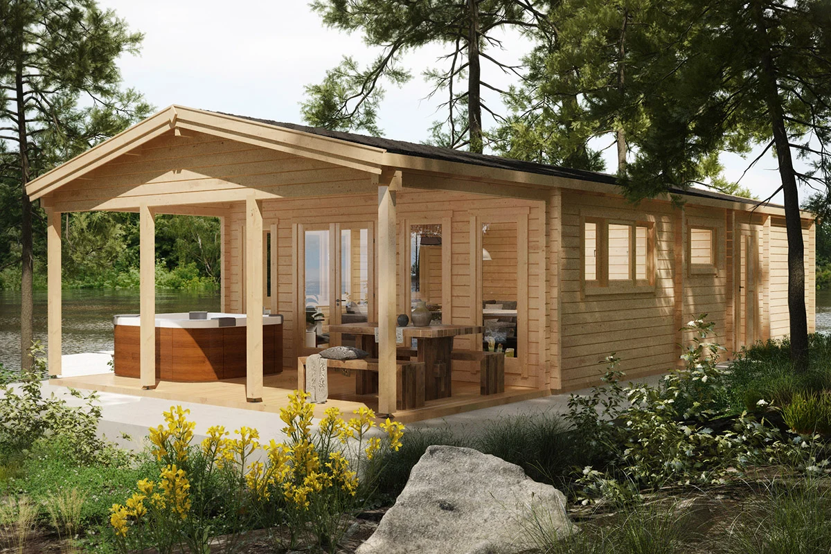 Sommerhus i træ ved sø