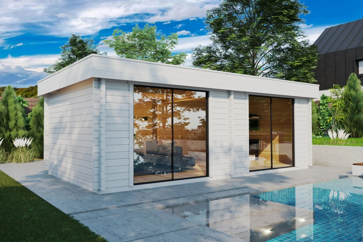 Moderne havehus med glaspartier