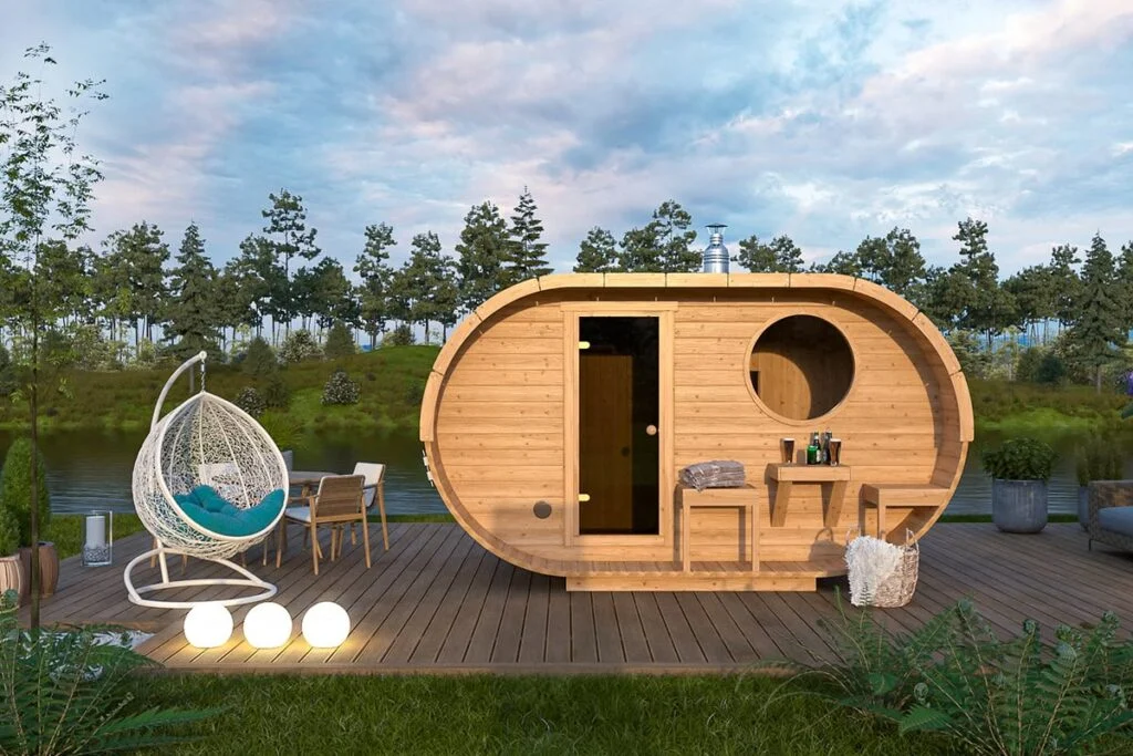 Oval saunatønde på terrasse